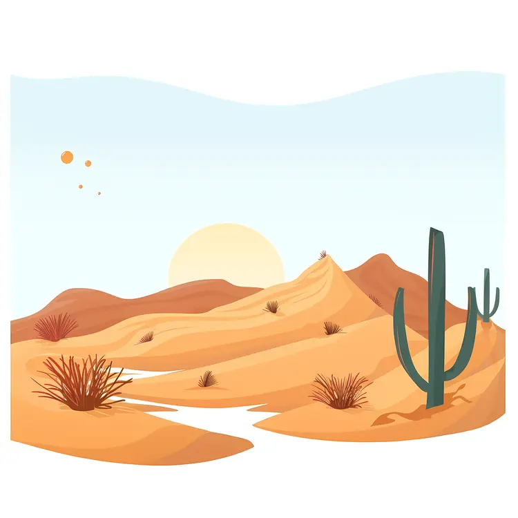 Desert Landscape with Cactus and Sun