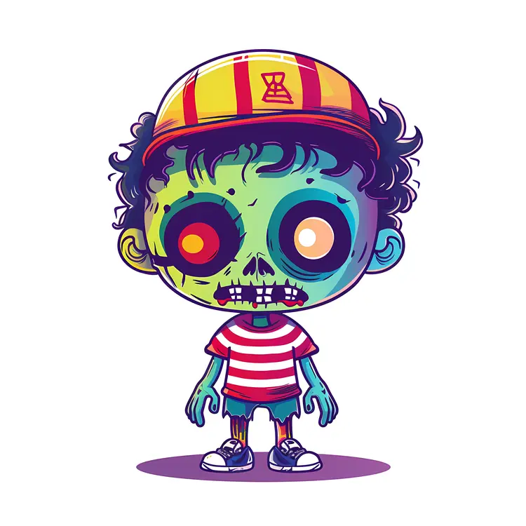 Green Cartoon Zombie with Striped Shirt