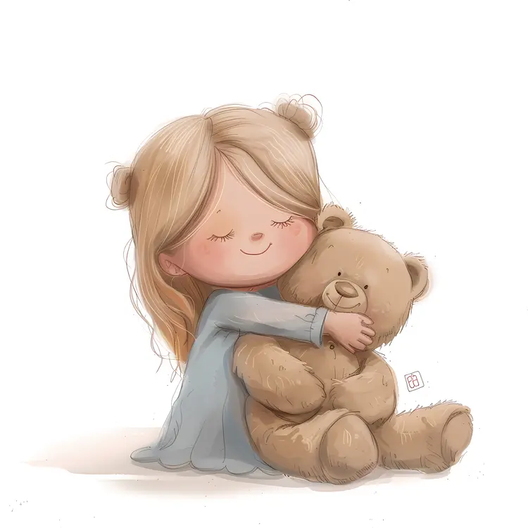 Illustration of a Child Hugging a Teddy Bear