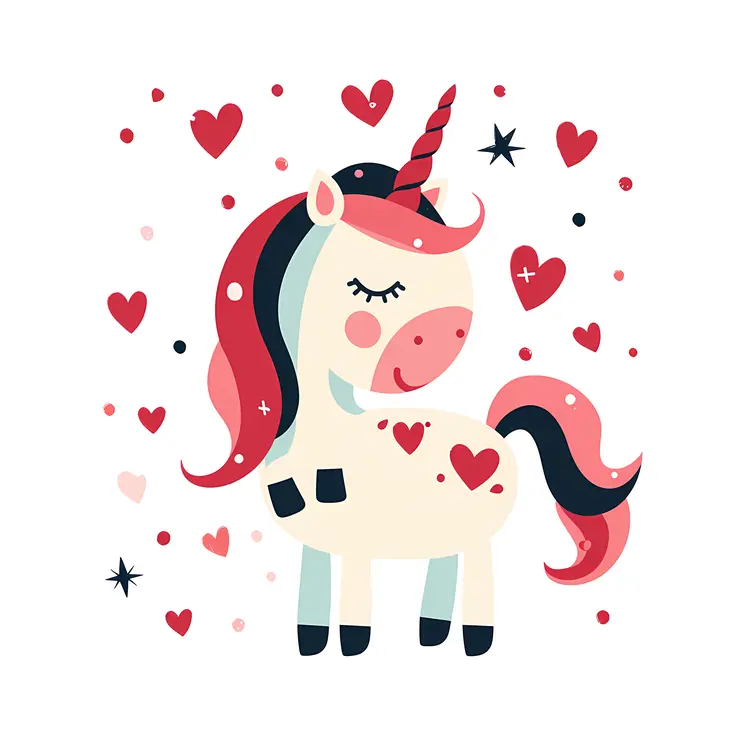 Cute Unicorn with Hearts Illustration