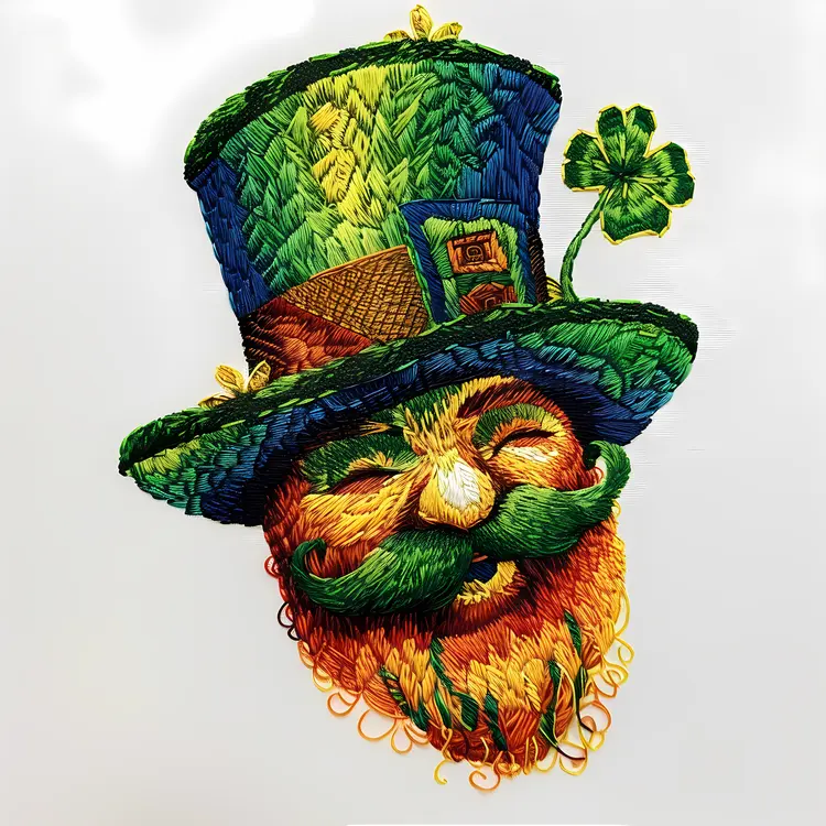 Colorful Embroidered Leprechaun Hat with Beard