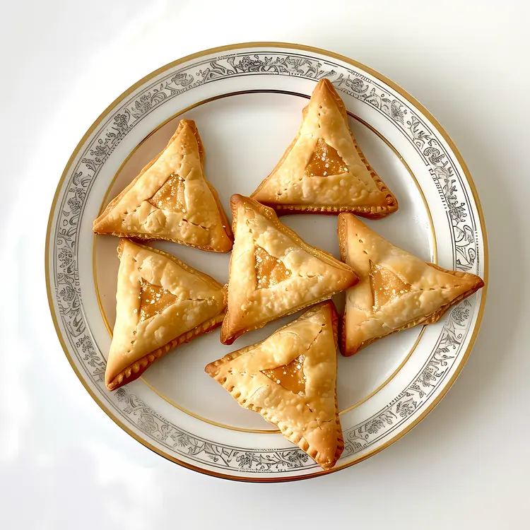 Golden Brown Triangle Pastries on a Decorative Plate