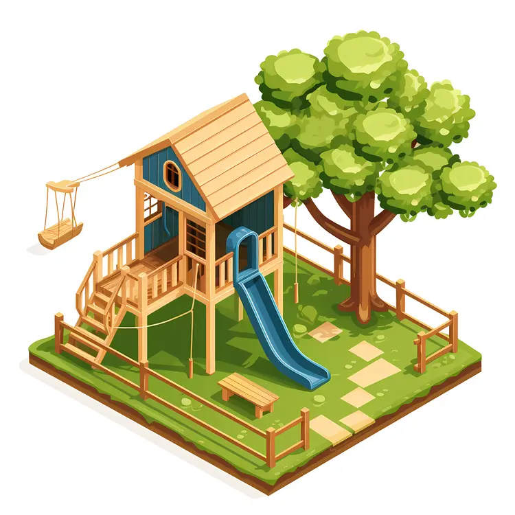 Treehouse with Slide and Swing