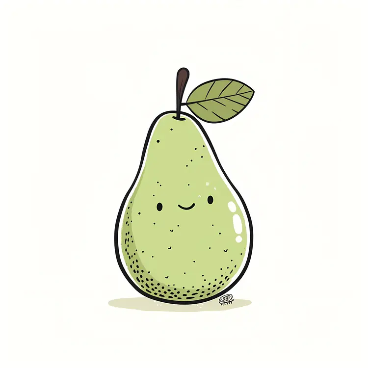 Cute Green Pear with Leaf