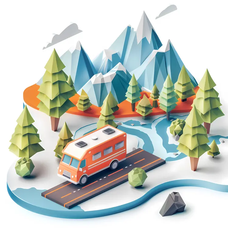 Orange Camper Van on Mountain Road