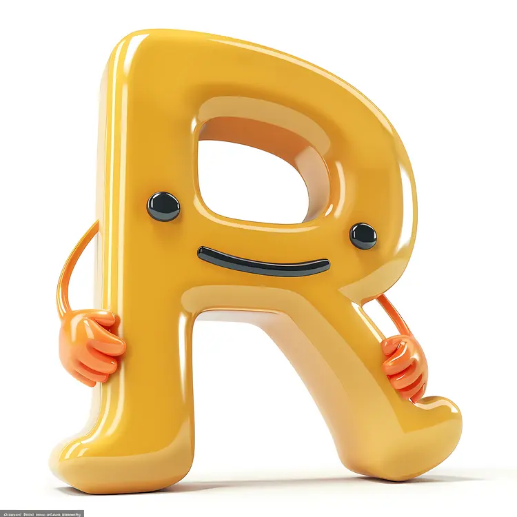 Smiling Yellow Letter R Cartoon Character
