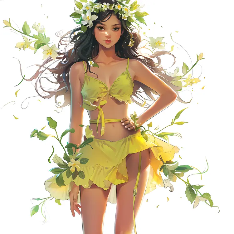 Woman in Yellow Floral Dress