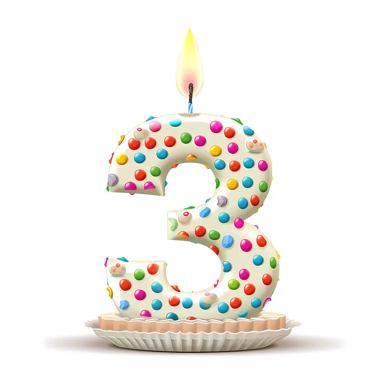 Sprinkled Number 3 Candle for Birthday Celebration