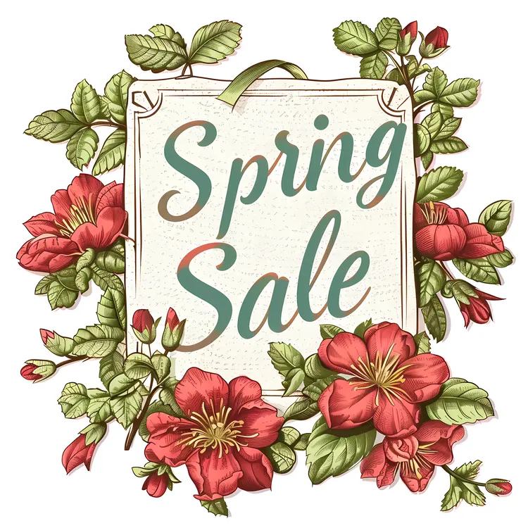 Spring Sale Banner with Red Flowers