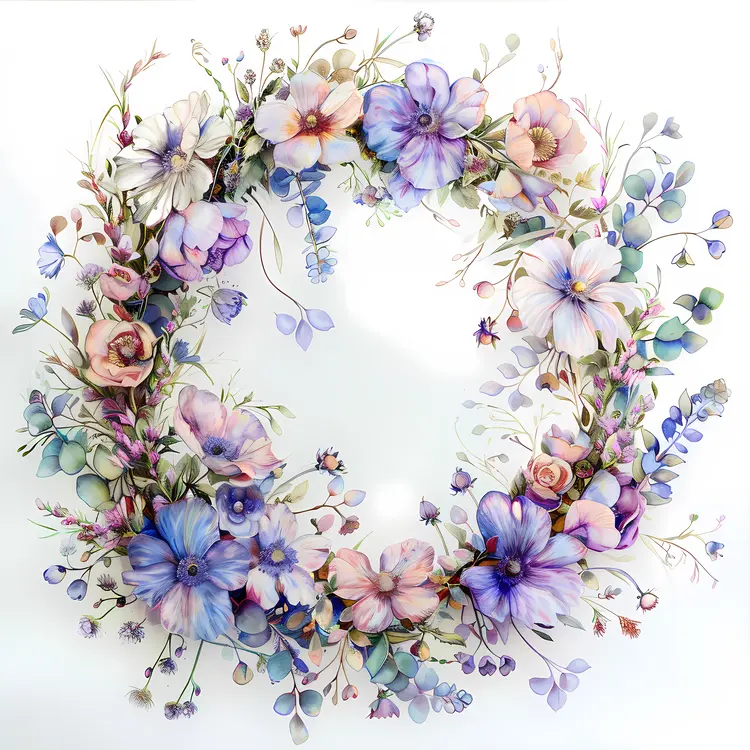 Elegant Floral Wreath with Purple and White Flowers