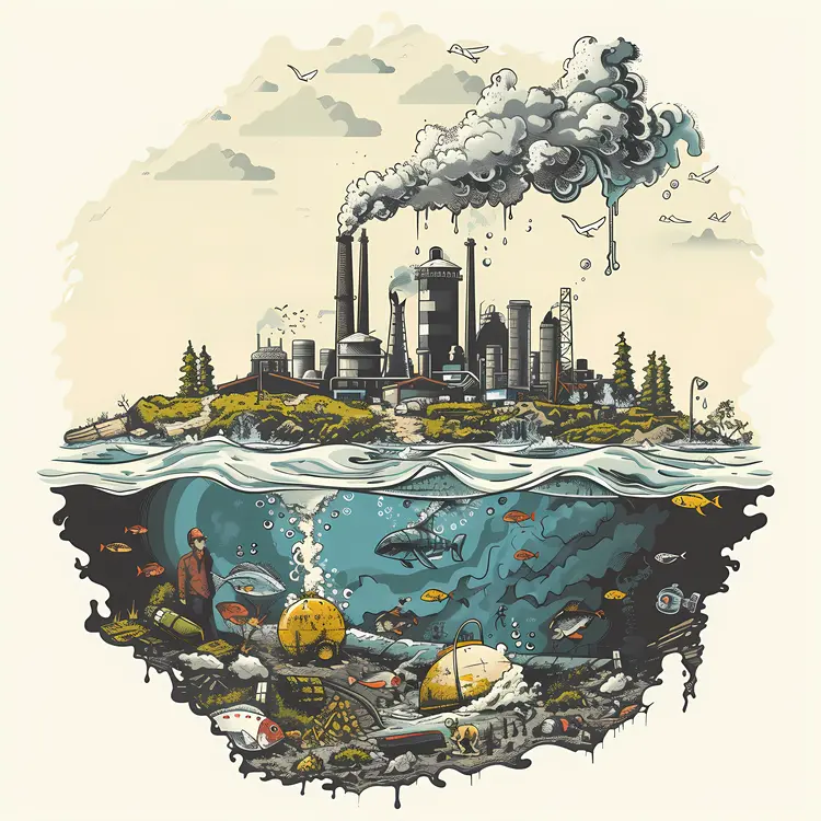 Illustration of Industrial Pollution with Underwater View