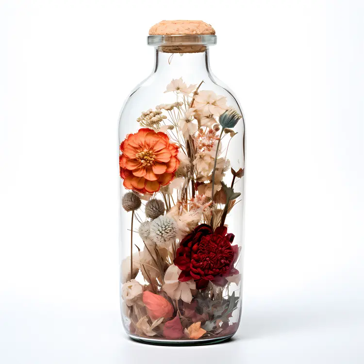 Colorful Flowers in Glass Bottle