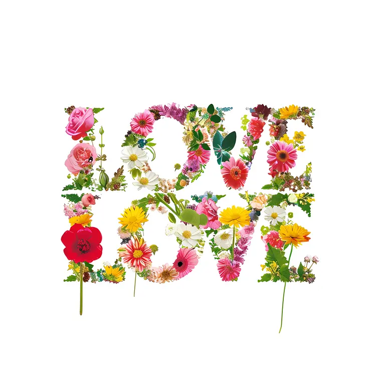 Floral LOVE Typography with Colorful Flowers