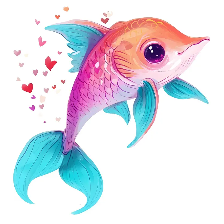 Pink and Blue Fish with Hearts