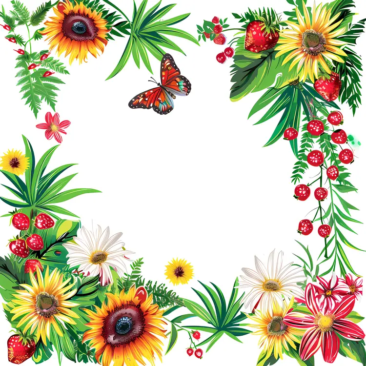 Colorful Floral Frame with Butterfly