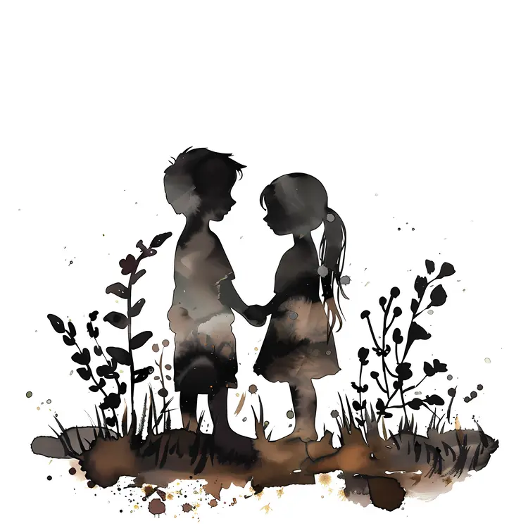 Children Holding Hands Silhouettes