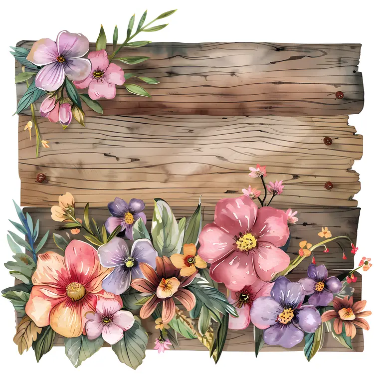 Rustic Wooden Board with Floral Decoration