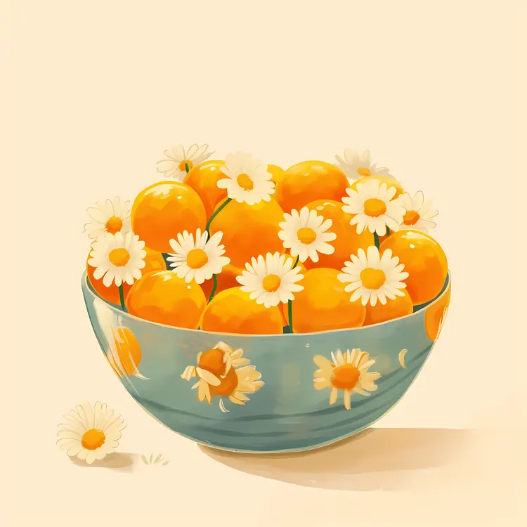 Orange Balls in a Bowl with Flowers