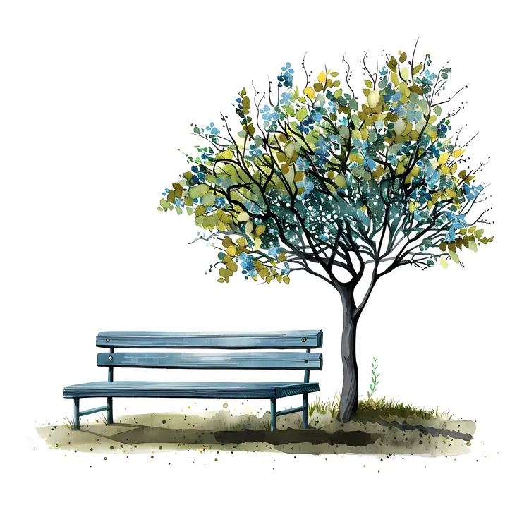 Peaceful Bench and Tree in Park