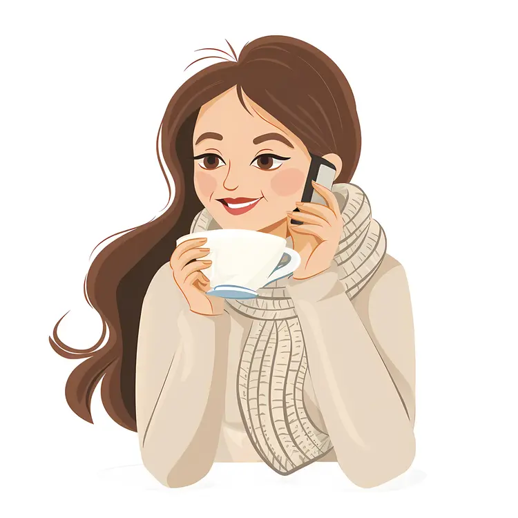 Woman Talking on Phone with Coffee