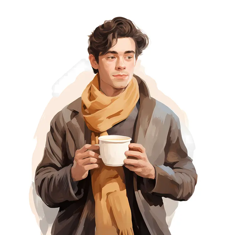 Man with Coffee Cup in Winter Clothing