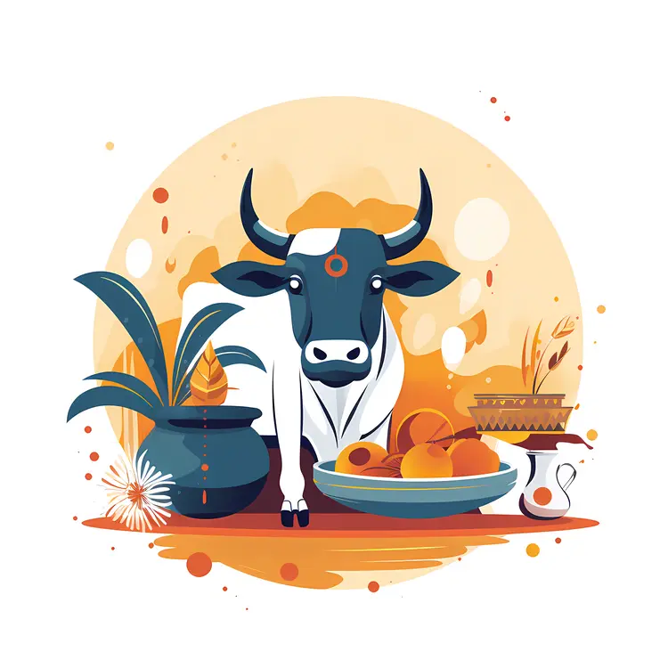 Decorative Cow with Traditional Items