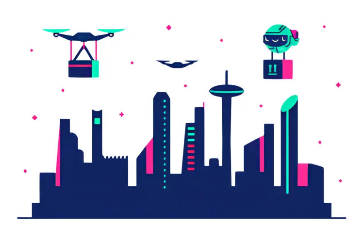 Futuristic Cityscape with Drones