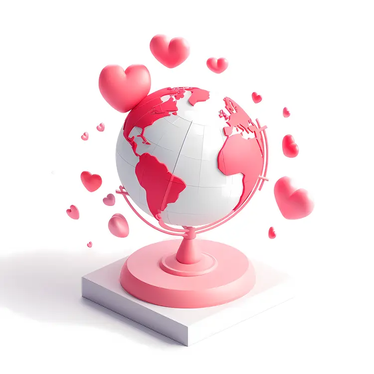 Pink Globe with Floating Hearts