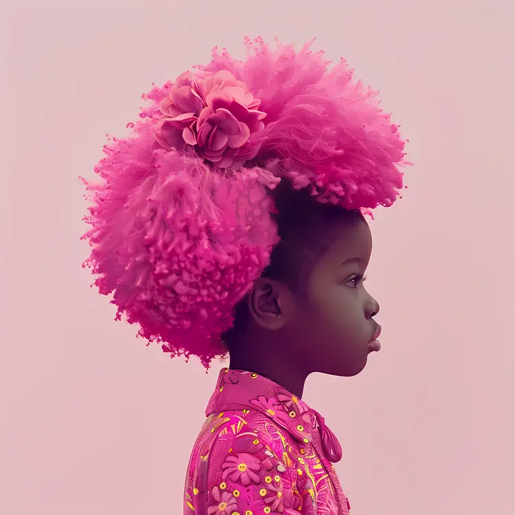 Child with Pink Afro Hairstyle Side View