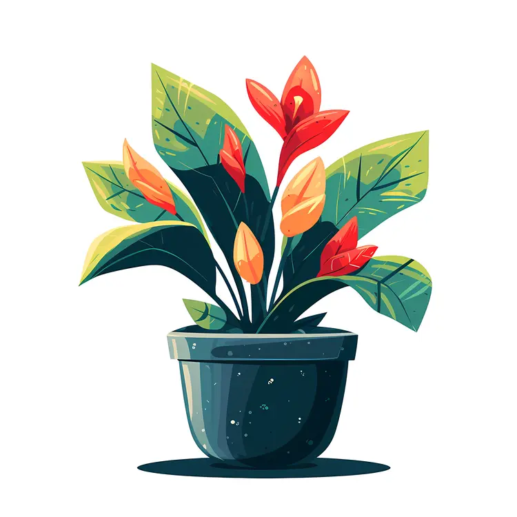 Green and Red Potted Plant Illustration