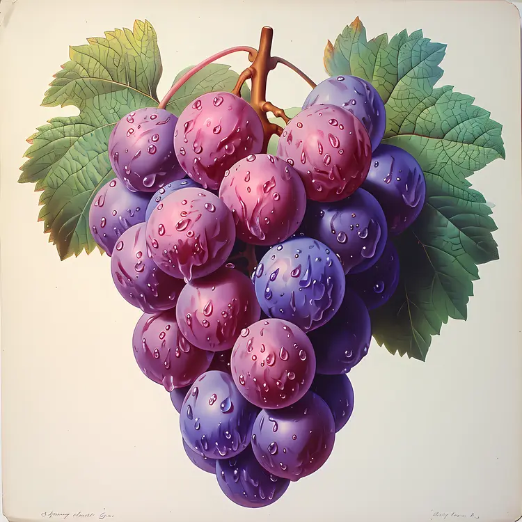 Juicy Purple Grapes with Water Droplets