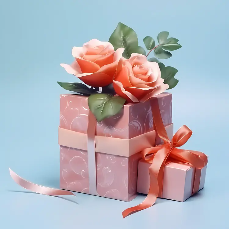 Pink Gift Box with Roses and Ribbon