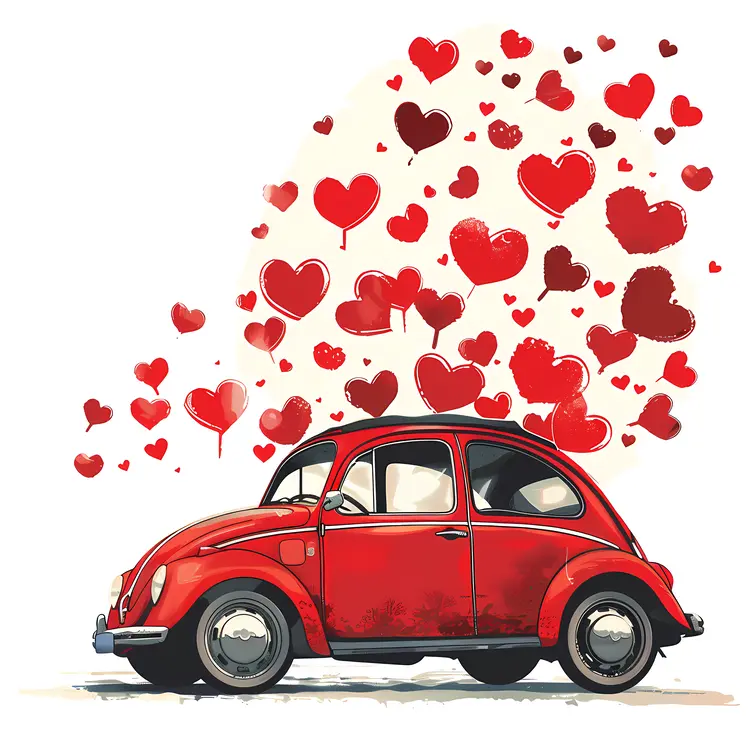 Red Car with Hearts for Valentine's Day