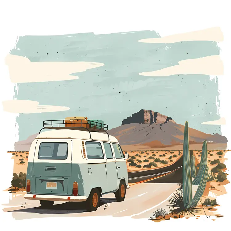 Blue Van on Desert Road