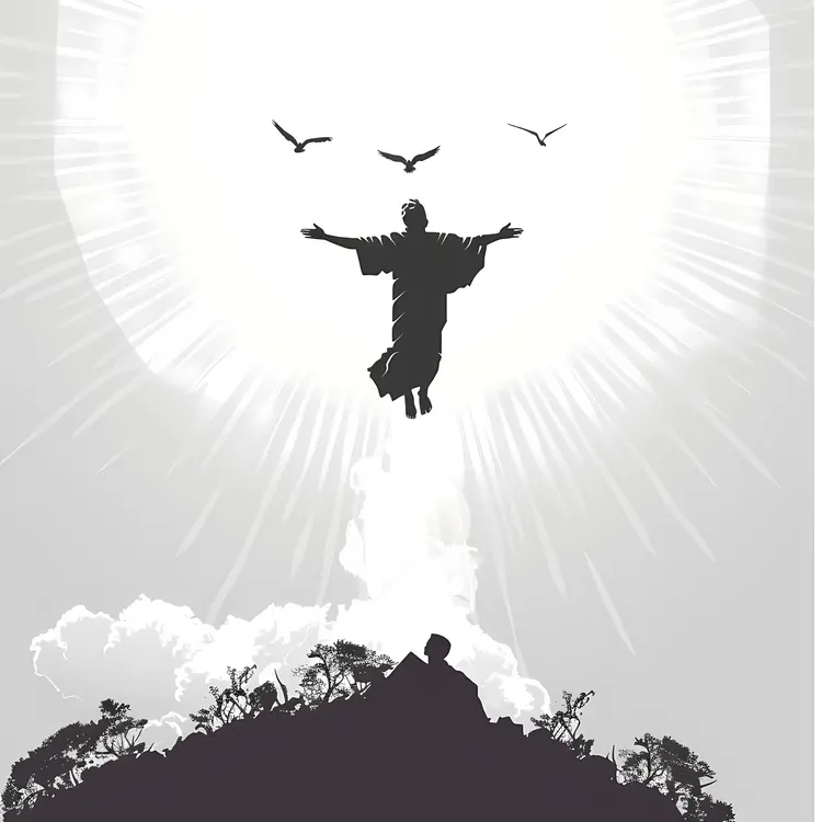 Jesus Ascending in Black and White