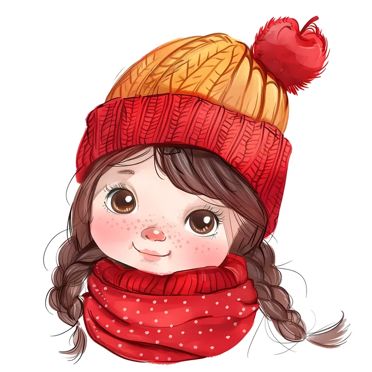 Cute Girl in Winter Hat and Scarf