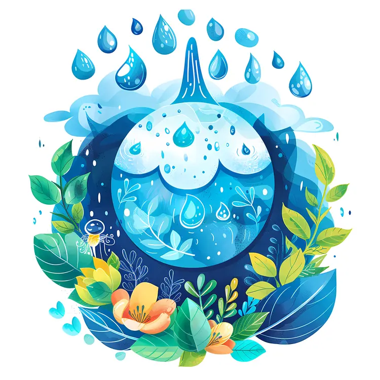 Water Drop with Plants and Rain