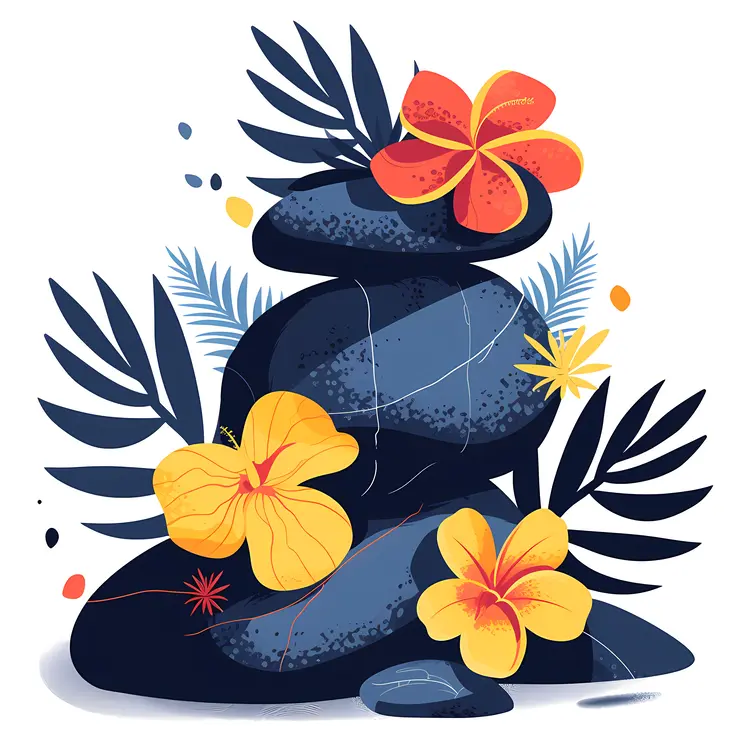 Zen Stacked Stones with Vibrant Flowers