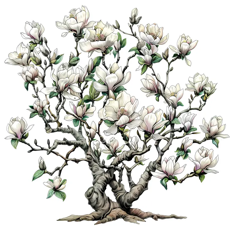 White Magnolia Tree with Multiple Branches