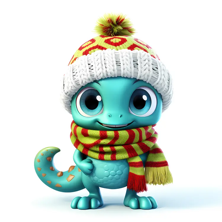 Blue Lizard with Winter Hat