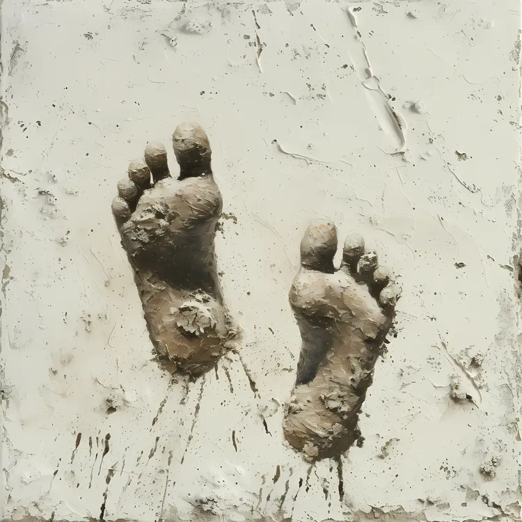 Mud Footprints on White Surface