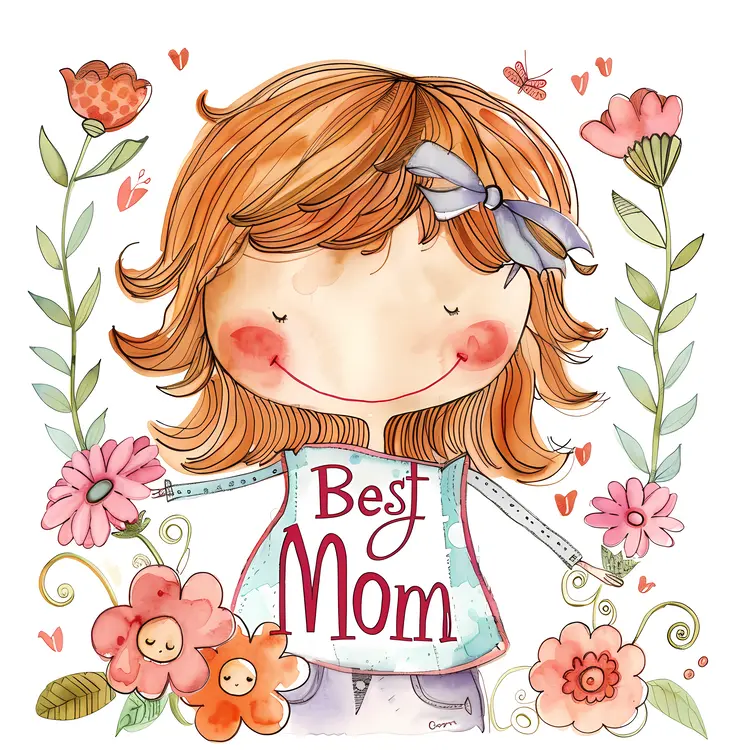 Best Mom Cartoon Floral Design