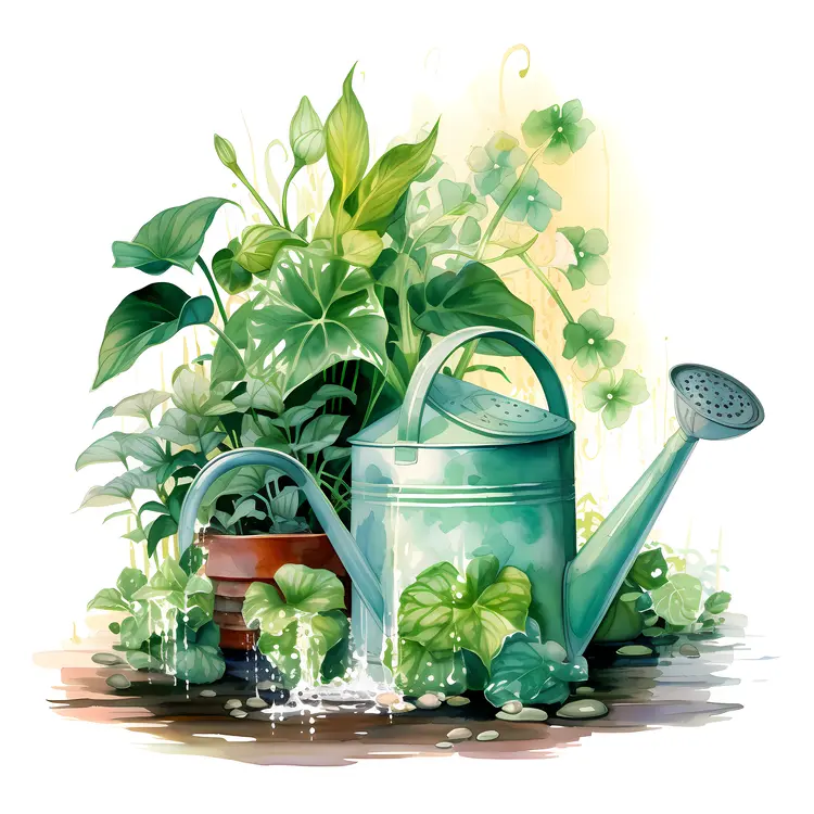Watering Can with Ivy and Green Plants