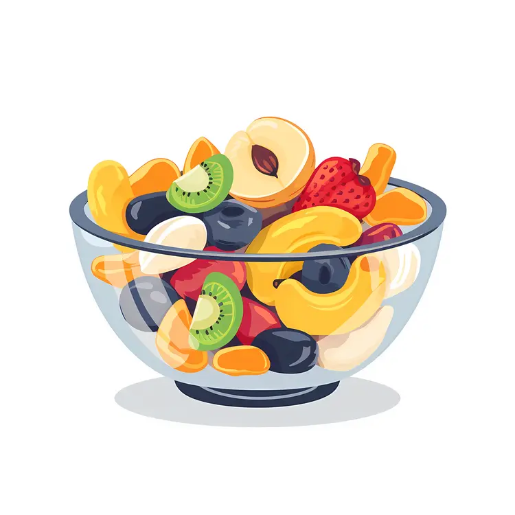 Colorful Fruit Salad in a Glass Bowl