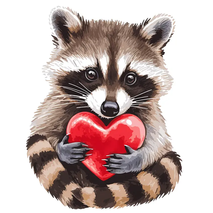 Raccoon Holding a Red Heart