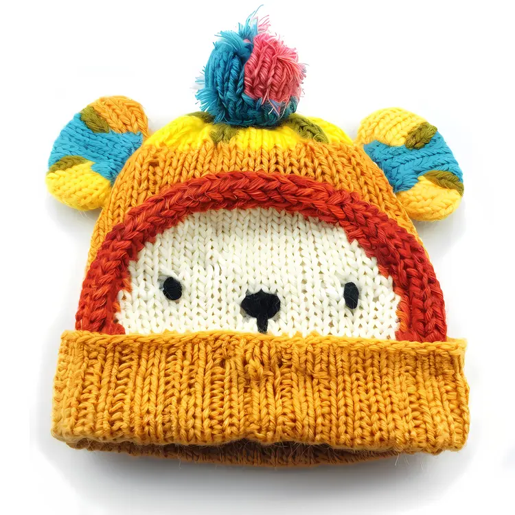 Yellow Knitted Hat with Bear Ears