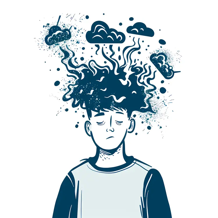 Sad Person with Clouds Overhead