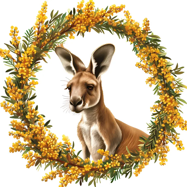 Kangaroo in Floral Wreath