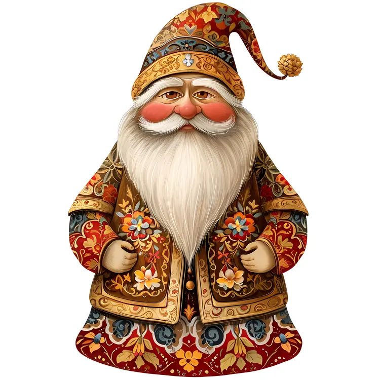 Gnome with Floral Clothes and Red Hat