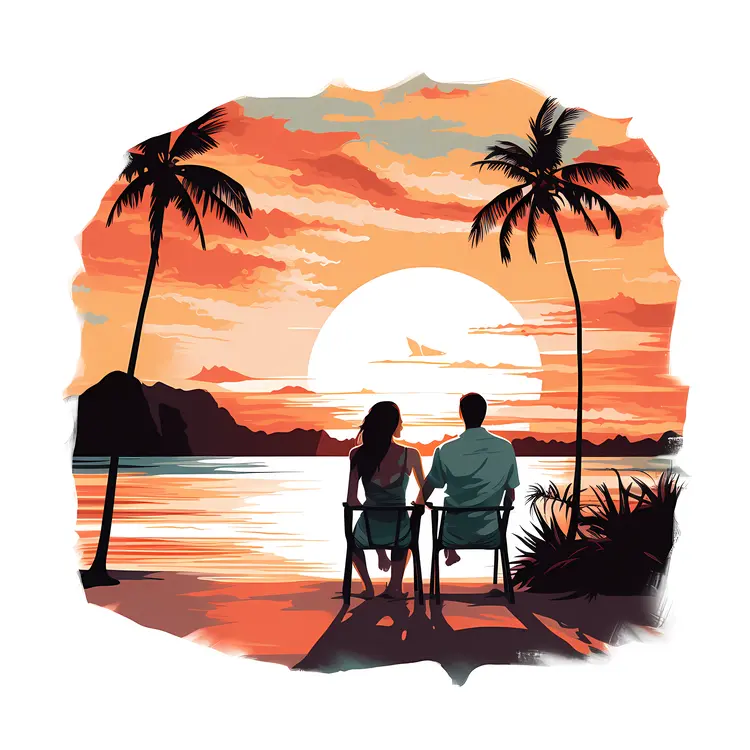 Couple Enjoying Sunset on the Beach